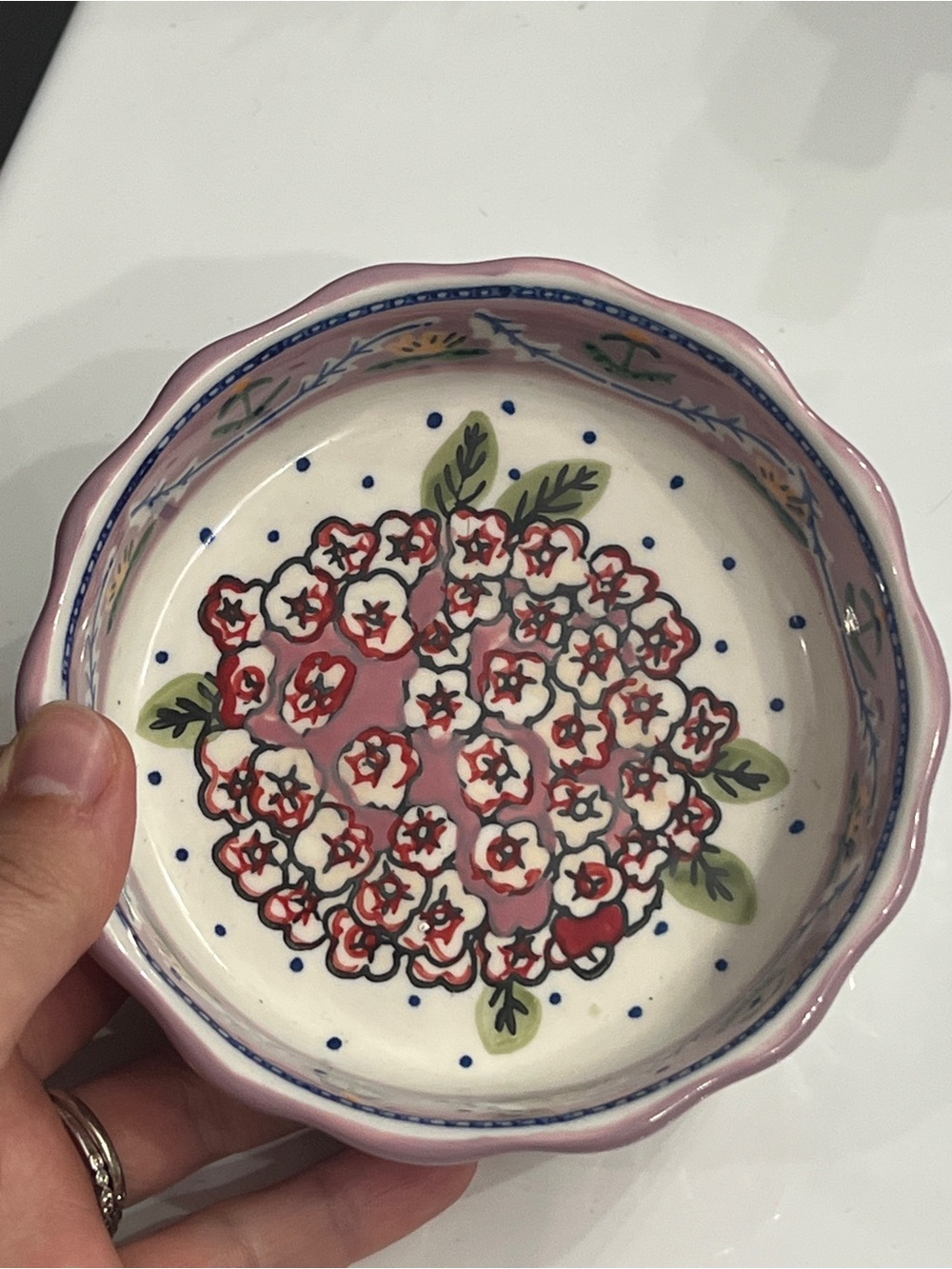Anthropologie Hand-Painted Floral ramekin Ceramic Bowl